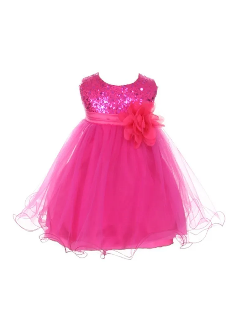 Baby Girls Sequin Illusion Tulle Flower Girl Dress 6-24M