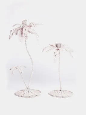 Beaded palm candlestick in pale pink