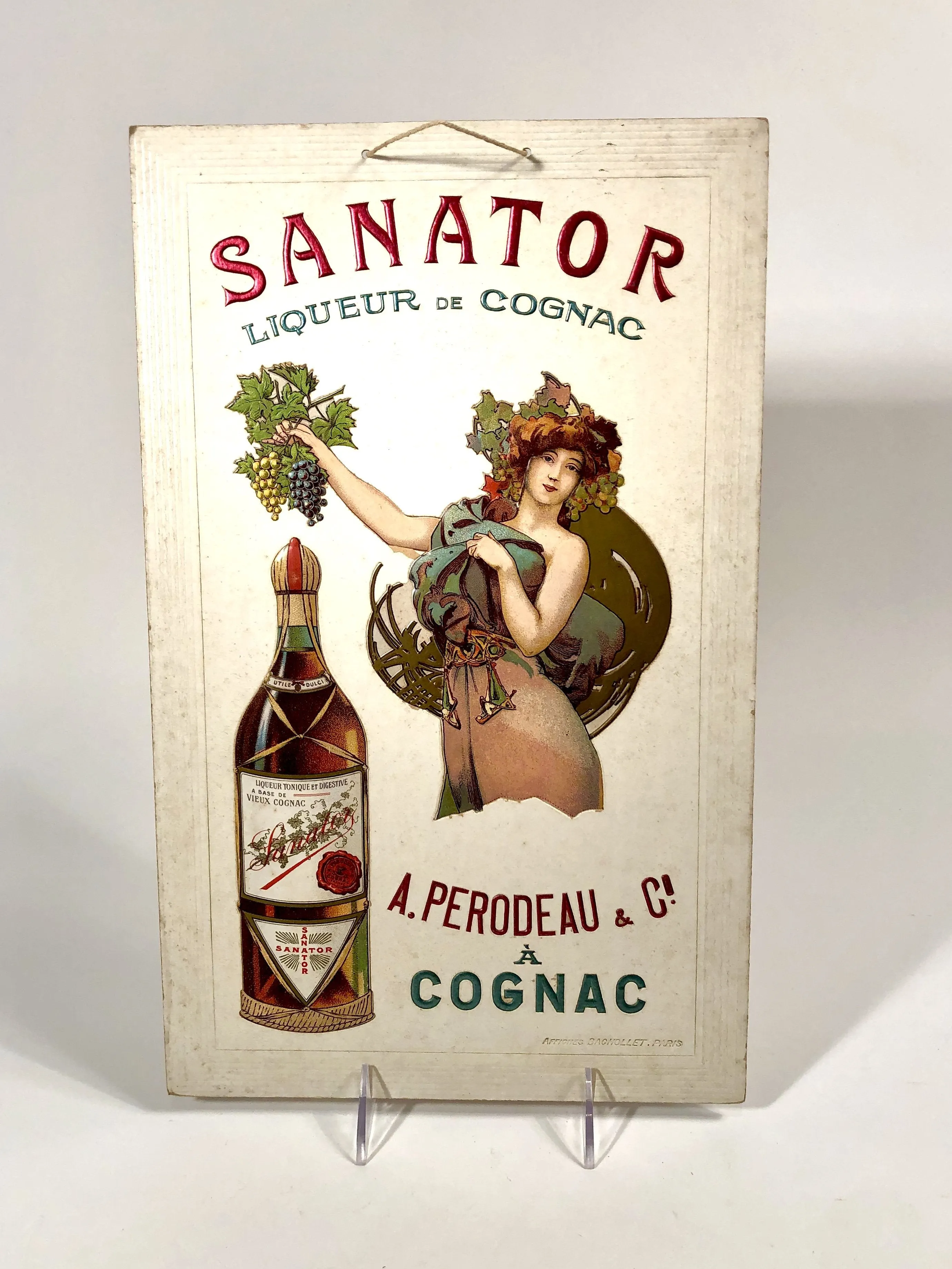 Beautiful Art Nouveau SANATOR LIQUEUR DE COGNAC Store Display, Advertising Sign