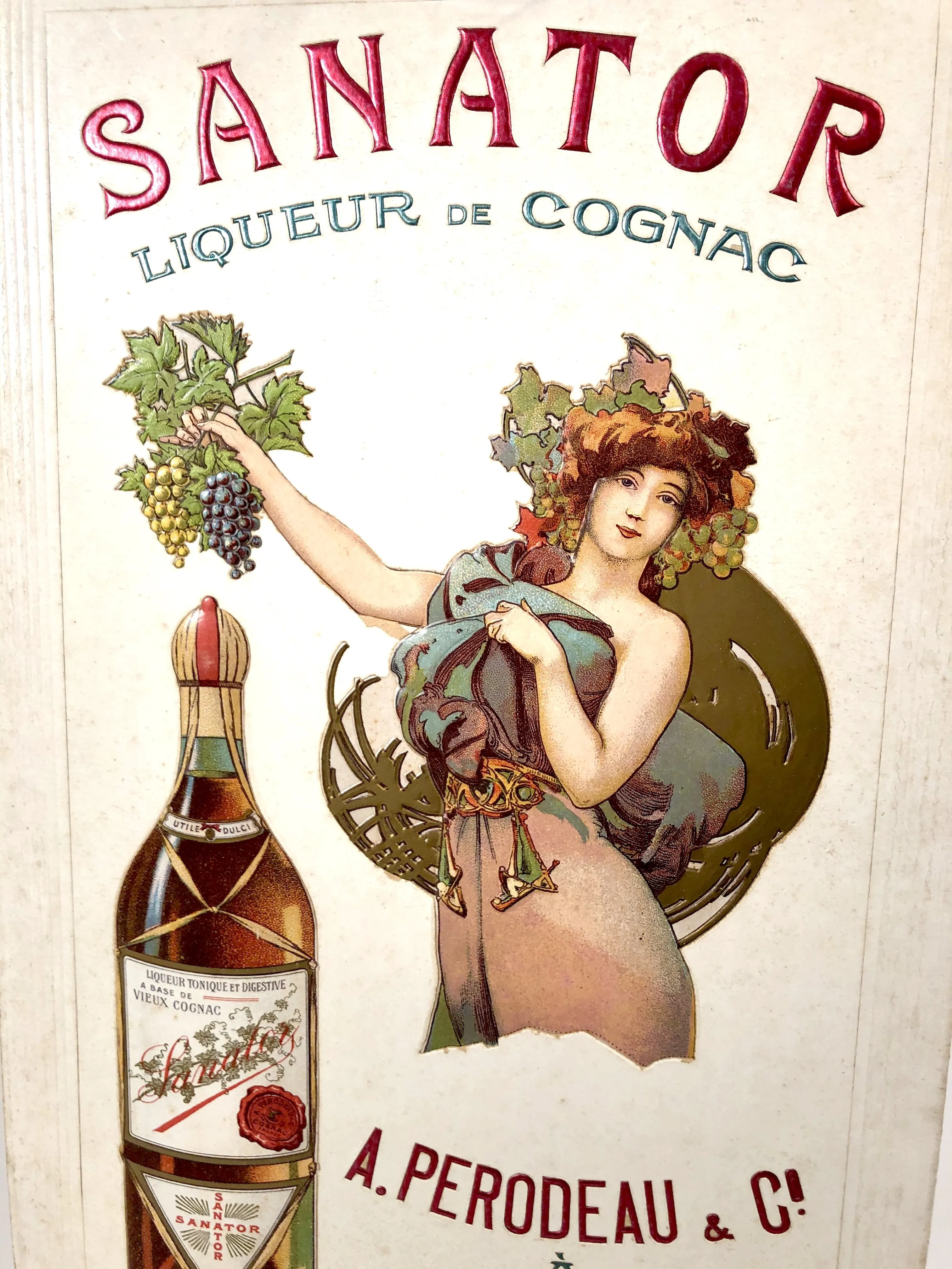 Beautiful Art Nouveau SANATOR LIQUEUR DE COGNAC Store Display, Advertising Sign