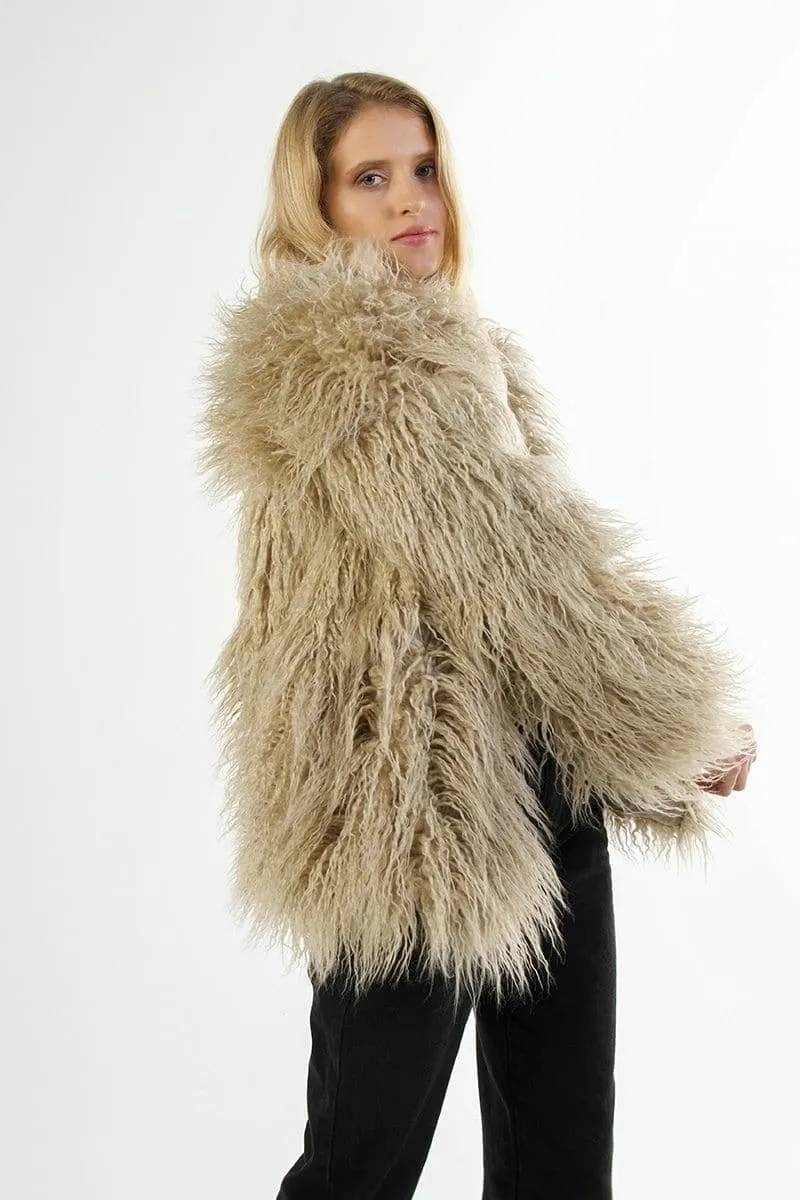 BEIGE FAUX FUR JACKET