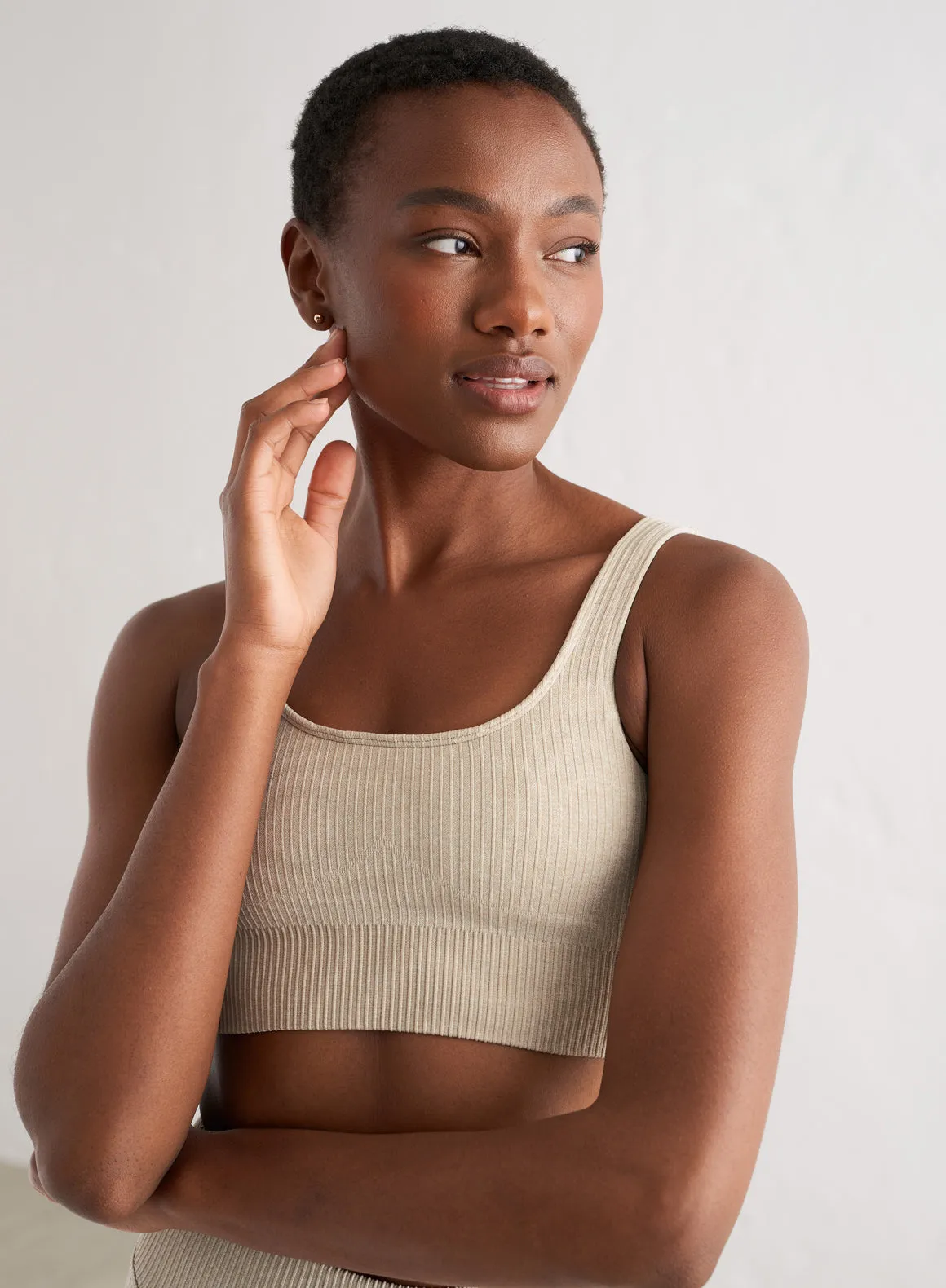 Beige Ribbed Seamless Bra