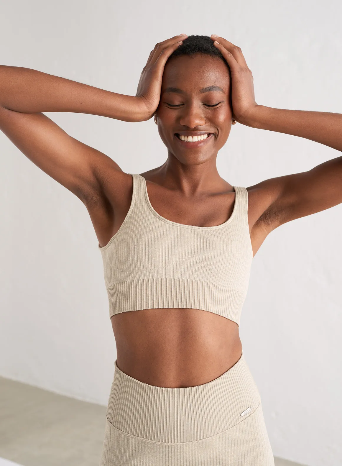 Beige Ribbed Seamless Bra