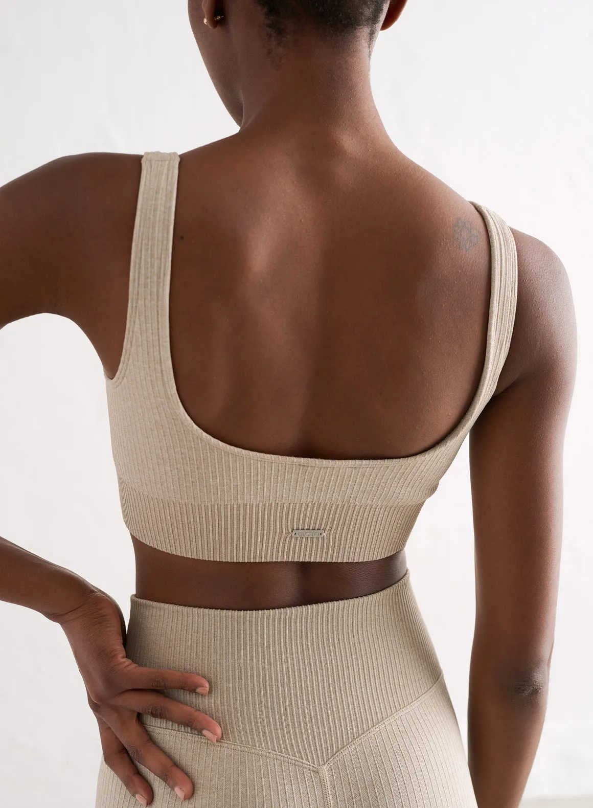 Beige Ribbed Seamless Bra