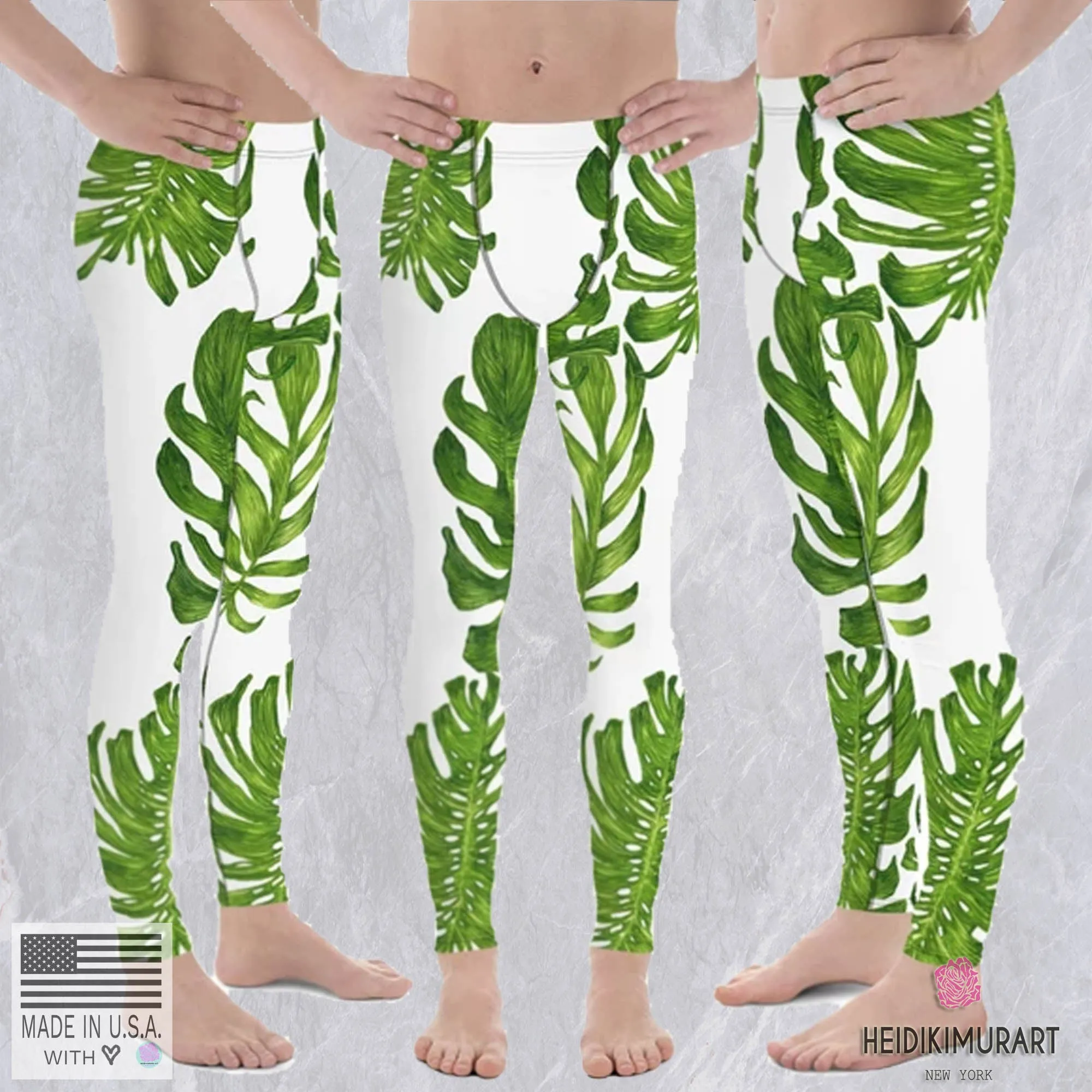 Best Palm Leaf Men's Tights, Best Tropical Leaf Print Designer Premium Men's Leggings-Made in USA/ EU (US Size: XS-3XL)