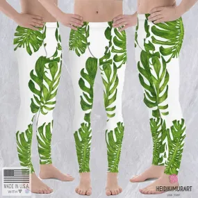 Best Palm Leaf Men's Tights, Best Tropical Leaf Print Designer Premium Men's Leggings-Made in USA/ EU (US Size: XS-3XL)