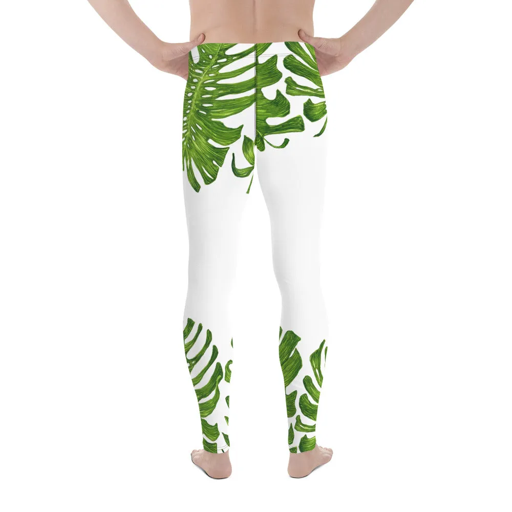 Best Palm Leaf Men's Tights, Best Tropical Leaf Print Designer Premium Men's Leggings-Made in USA/ EU (US Size: XS-3XL)