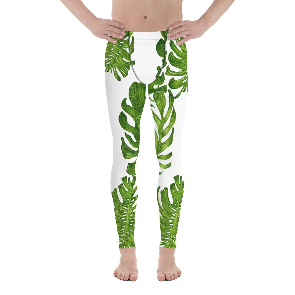 Best Palm Leaf Men's Tights, Best Tropical Leaf Print Designer Premium Men's Leggings-Made in USA/ EU (US Size: XS-3XL)