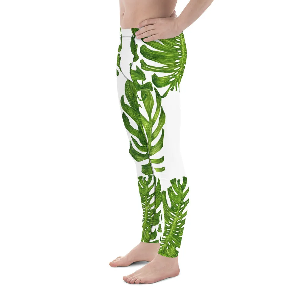 Best Palm Leaf Men's Tights, Best Tropical Leaf Print Designer Premium Men's Leggings-Made in USA/ EU (US Size: XS-3XL)