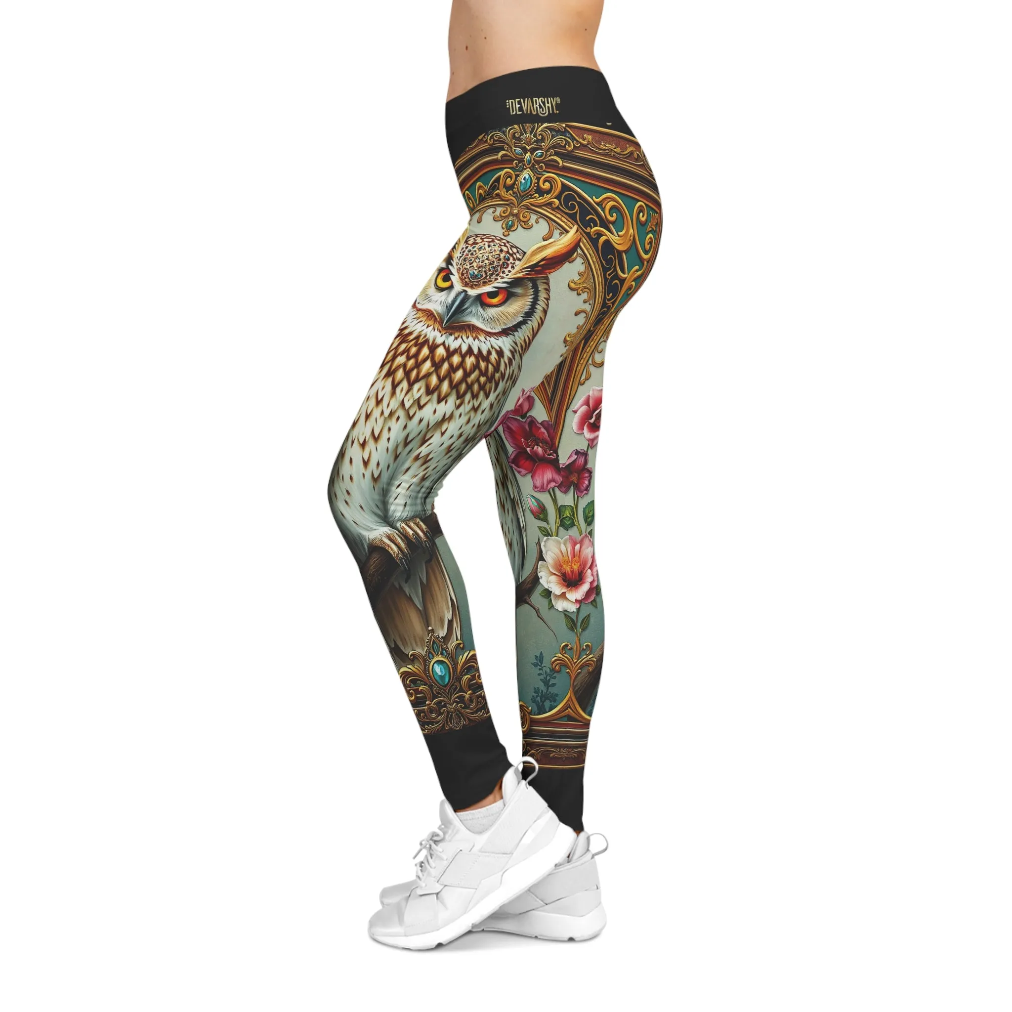 Big Owl Leggings Women Stretchy Pants Animal Print Yoga Tights Women Active wear Best Gift for Bird Lover Nature Inspired Clothing | X3494