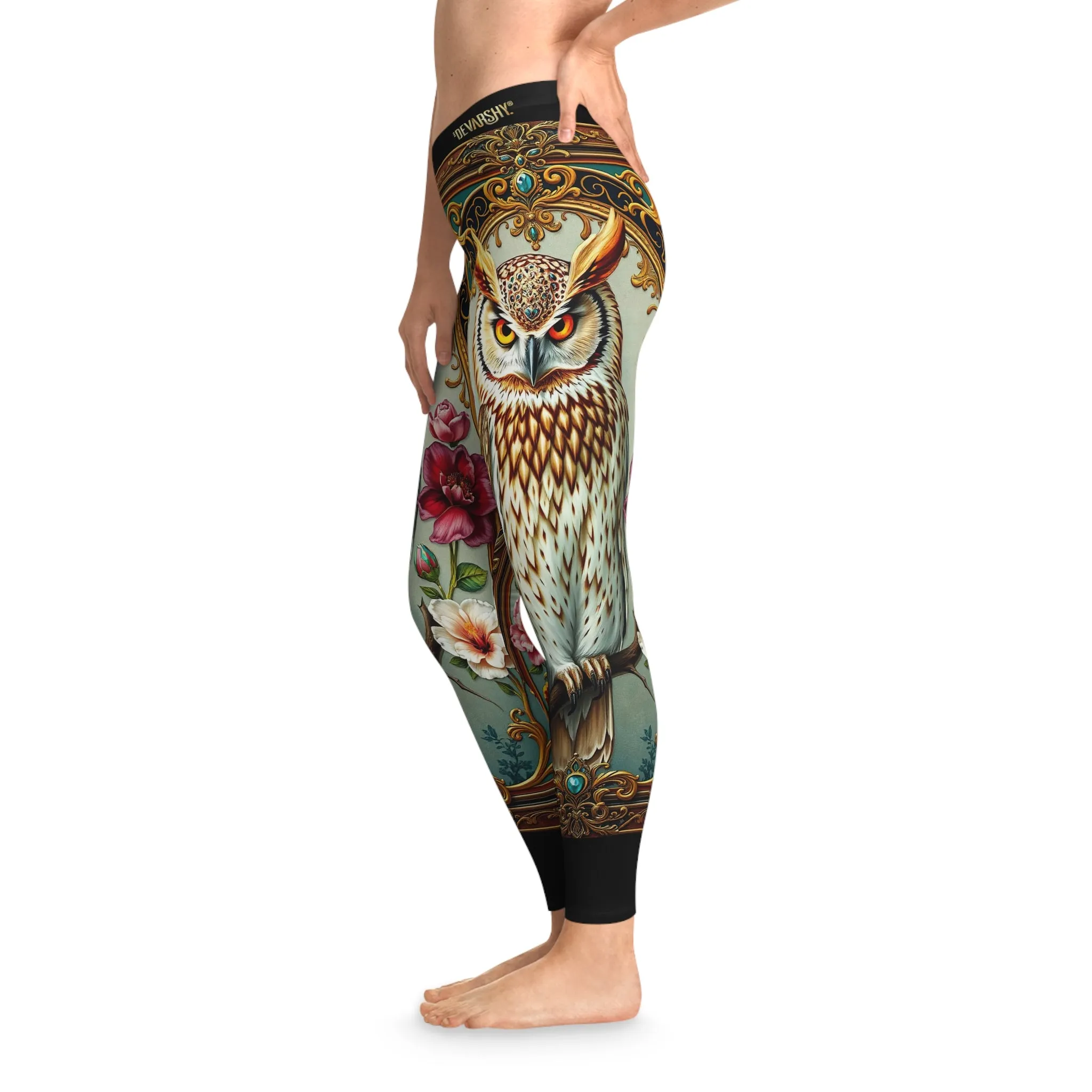 Big Owl Leggings Women Stretchy Pants Animal Print Yoga Tights Women Active wear Best Gift for Bird Lover Nature Inspired Clothing | X3494