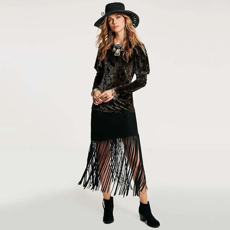 Black Tassel Bohemian Skirt