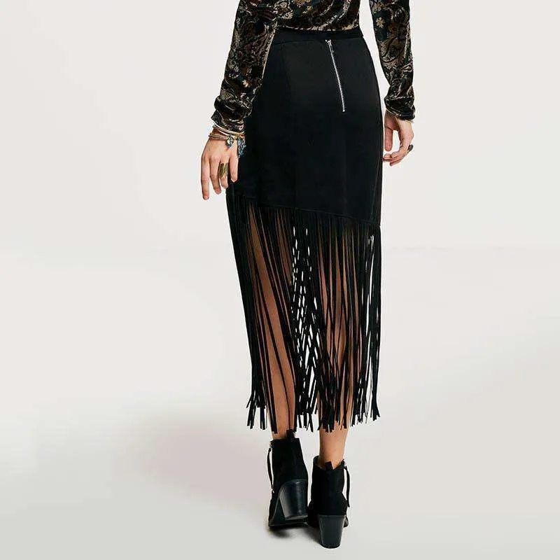 Black Tassel Bohemian Skirt