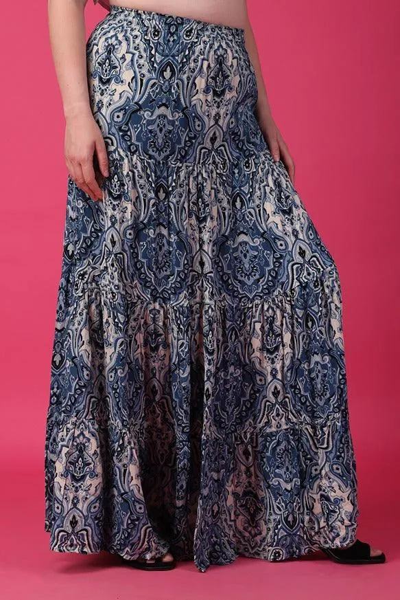 Blue Ethnic Printed Skirt