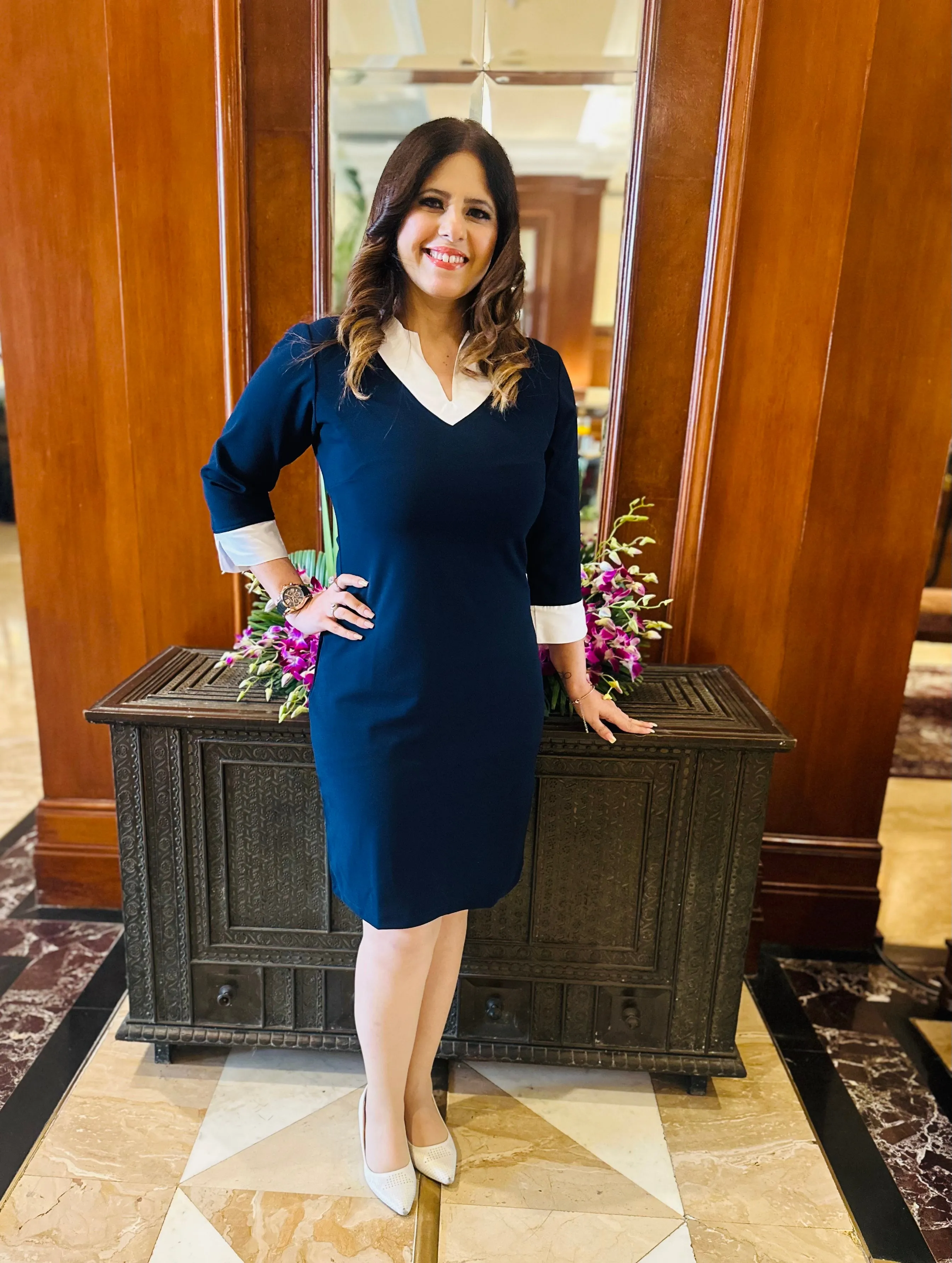 Blue Pencil Skirt Office Dress