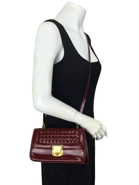 Bottega Veneta Vintage Patent Leather Intrecciato Flap Bag