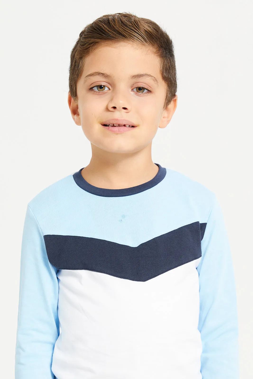 Boys Blue And White Long Sleeved T-Shirt