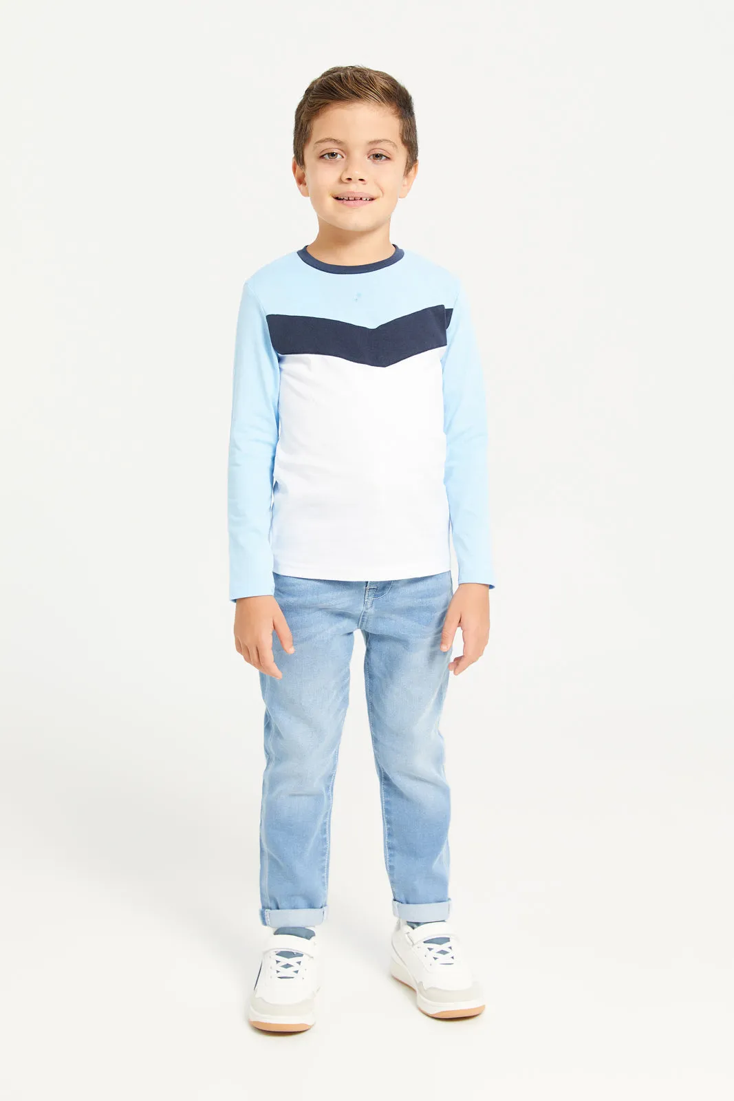 Boys Blue And White Long Sleeved T-Shirt