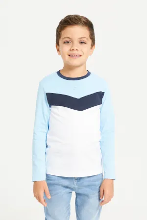 Boys Blue And White Long Sleeved T-Shirt