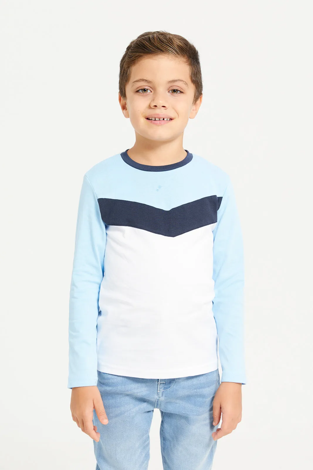 Boys Blue And White Long Sleeved T-Shirt