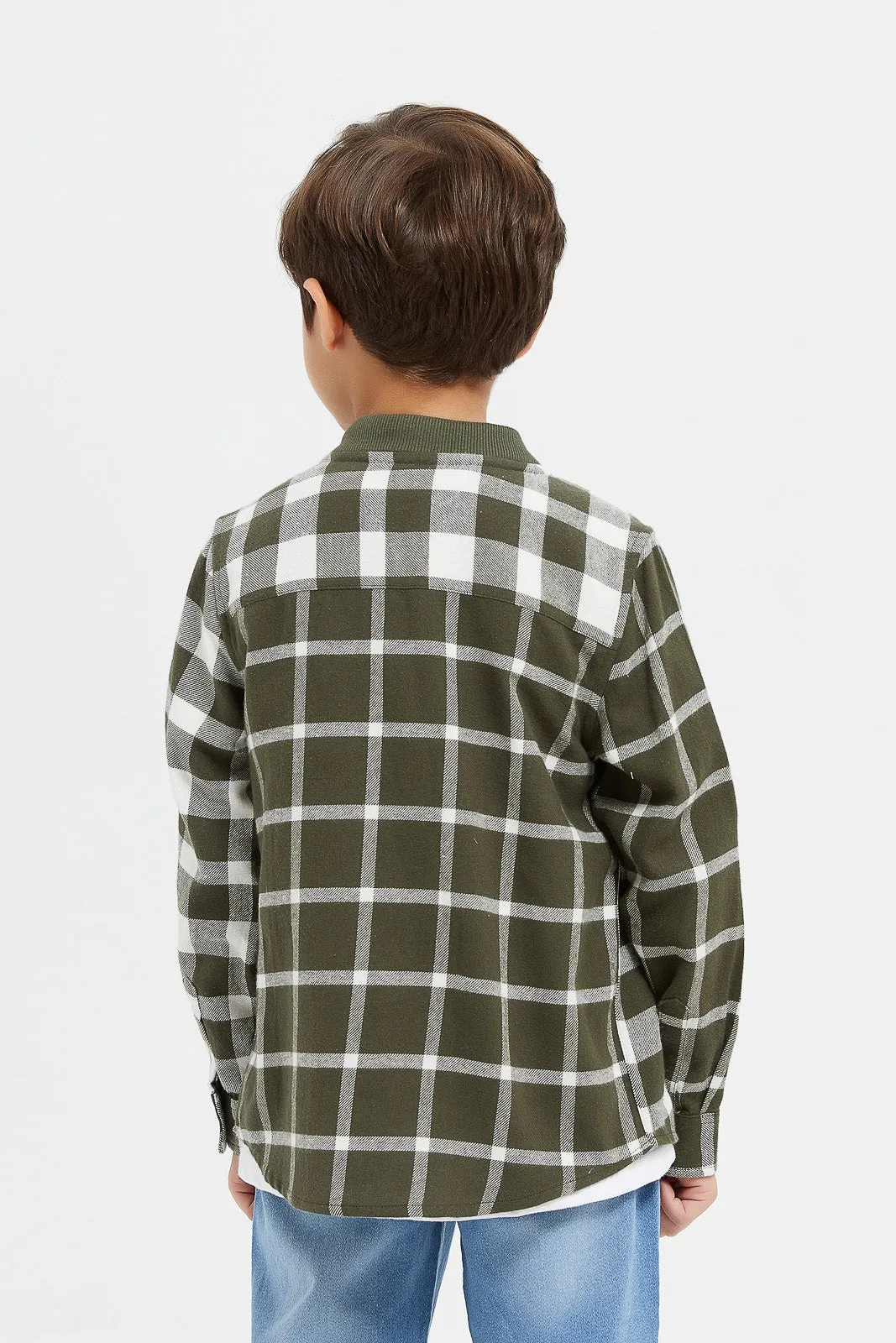 Boys Green Checkered Shirt With T-Shirt (2 Piece)