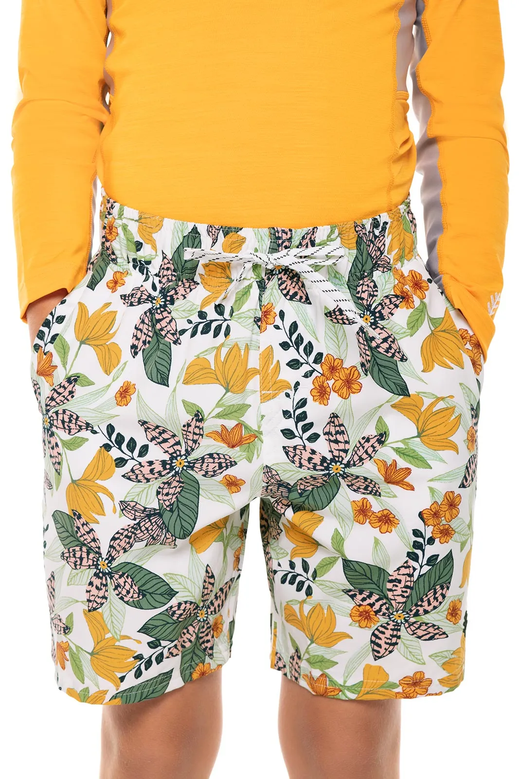 Boy's Island Swim Trunks | Apricot Crush Floral Paradise