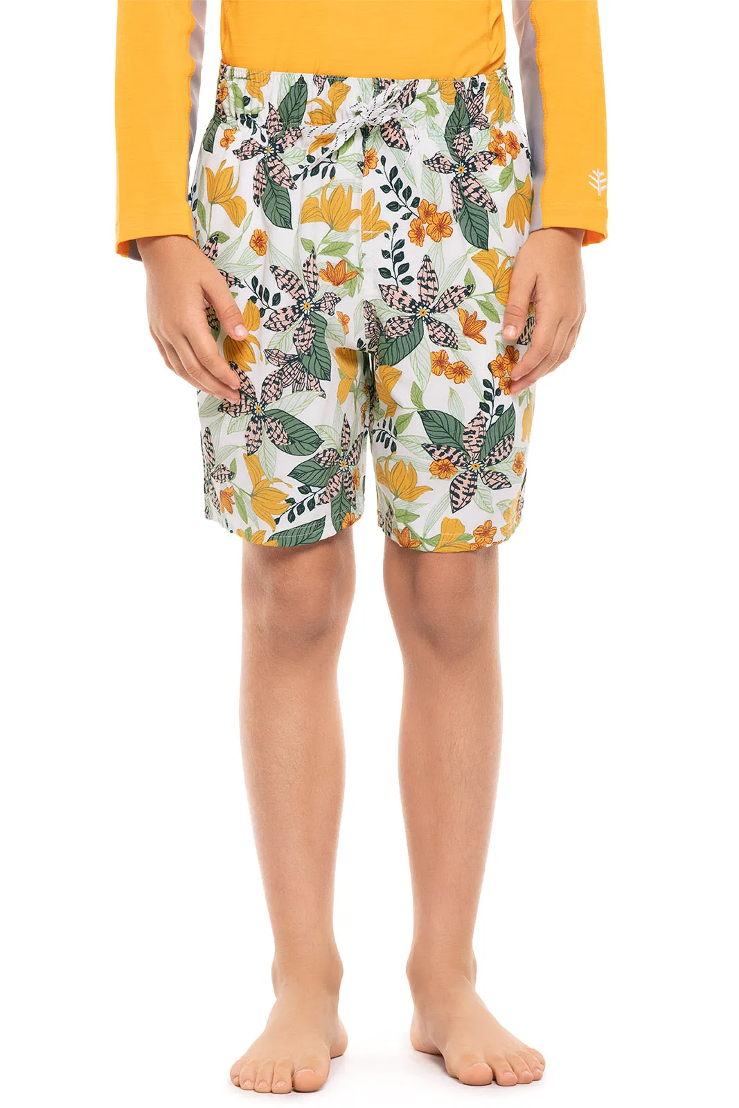 Boy's Island Swim Trunks | Apricot Crush Floral Paradise