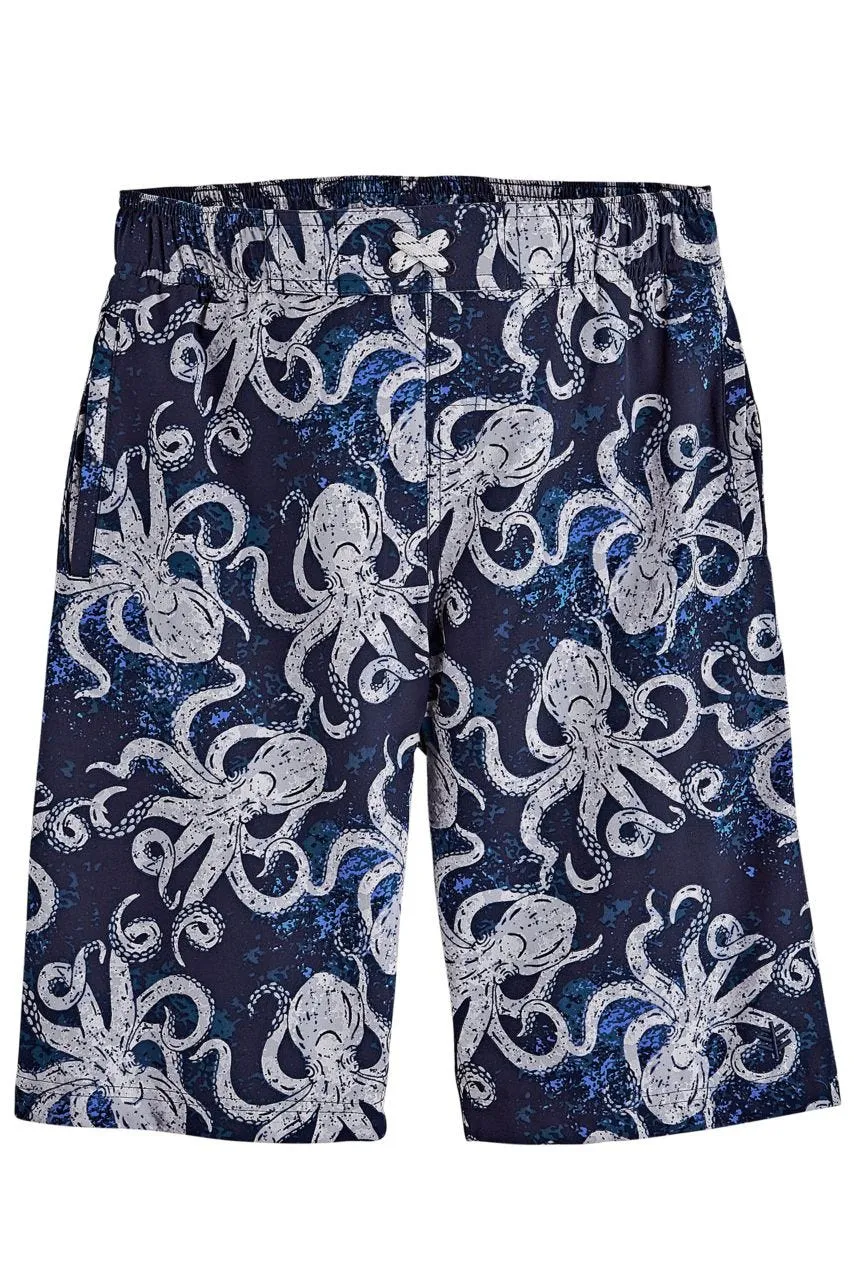 Boy's Island Swim Trunks | Navy Octopus