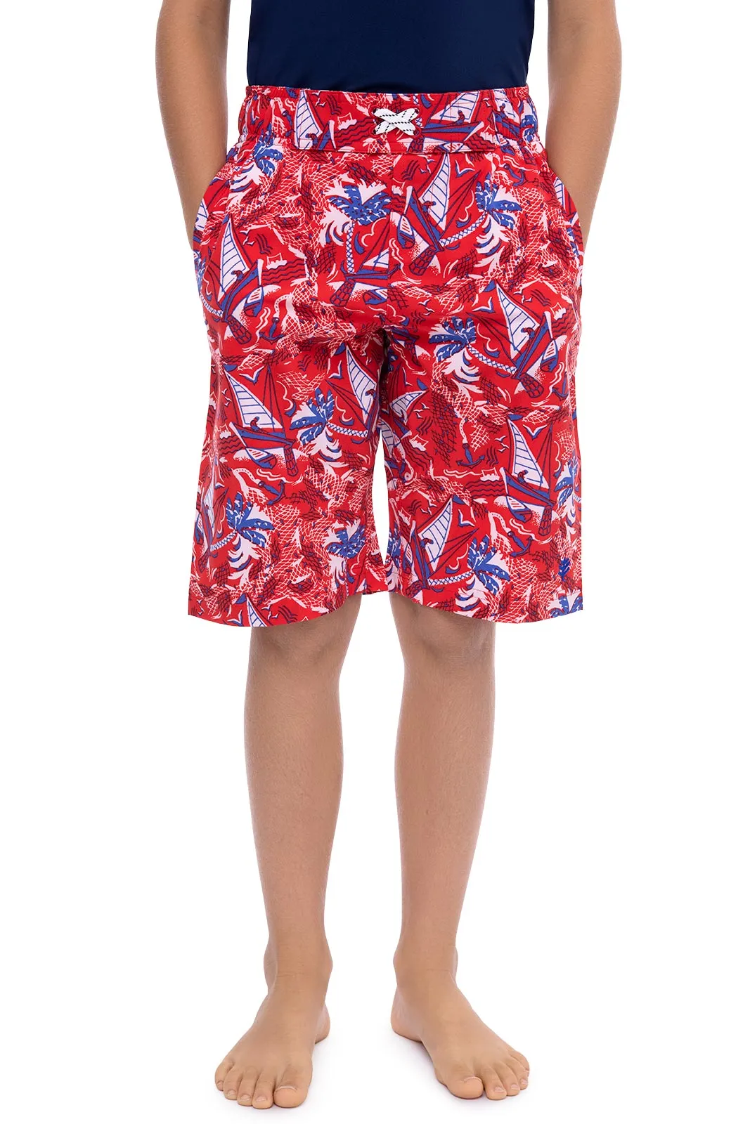 Boy's Island Swim Trunks | Radiant Red Anchors Away