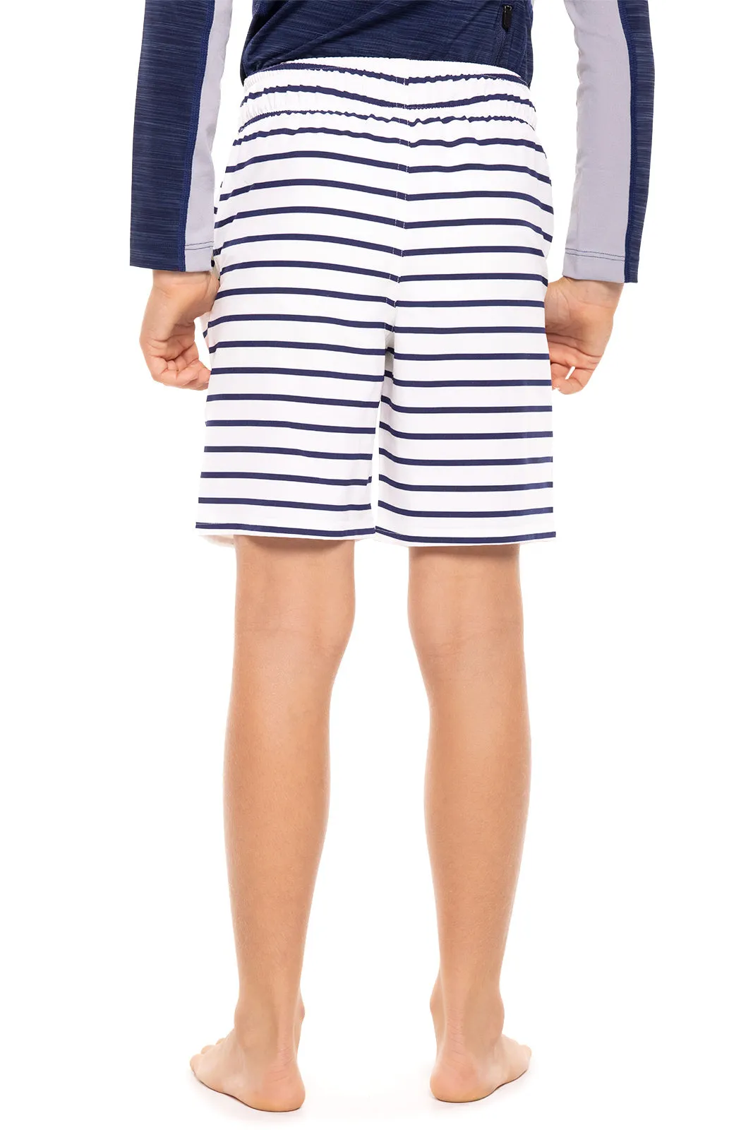 Boy's Island Swim Trunks | White/Navy Stripe