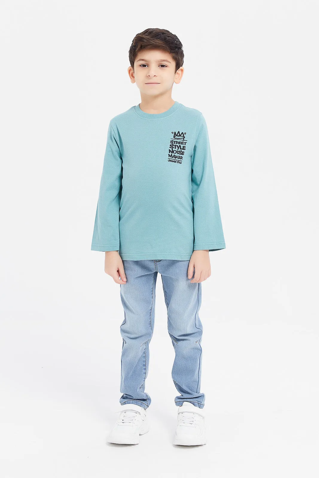 Boys Mint And White Printed T-Shirt Set (Pack Of 2)