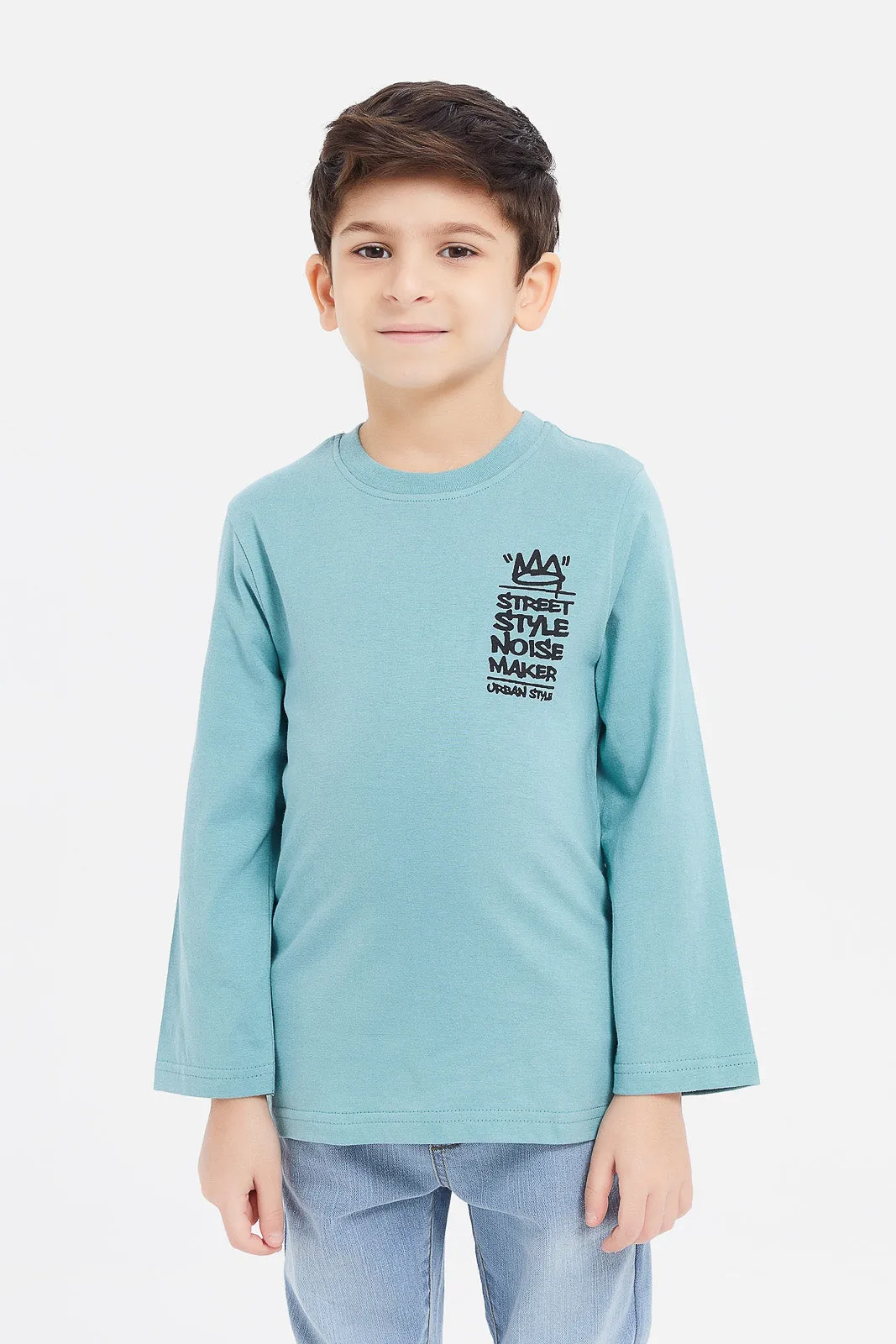 Boys Mint And White Printed T-Shirt Set (Pack Of 2)