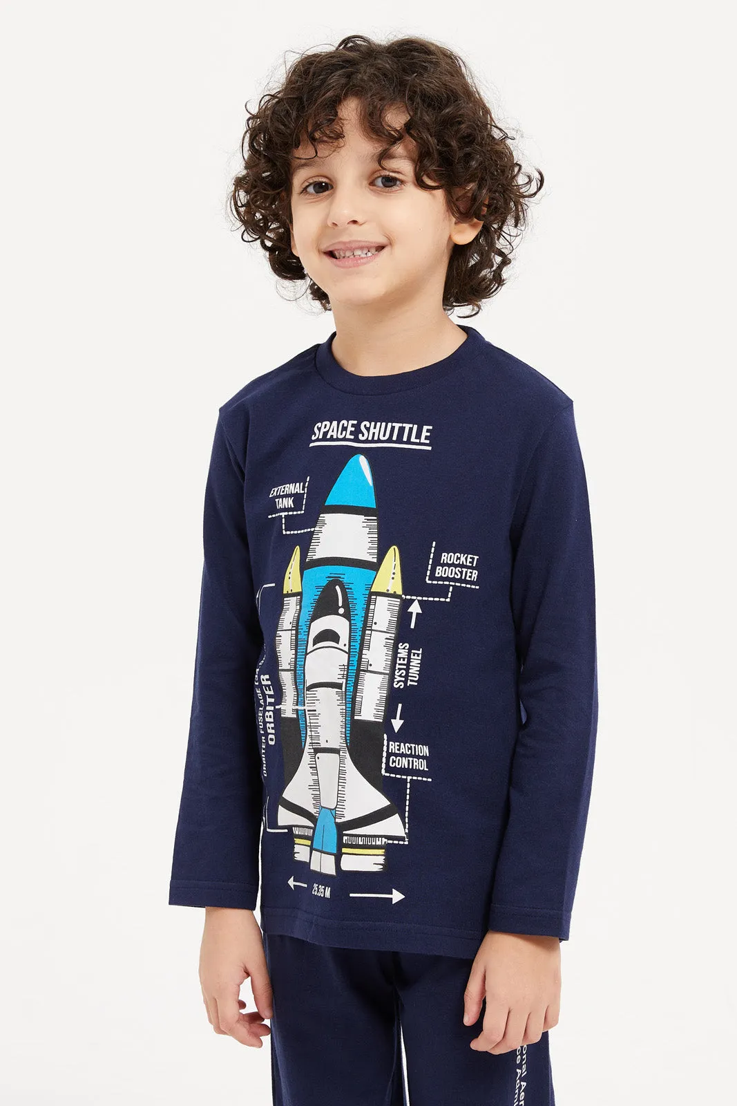 Boys Navy Rocket Pyjama Set (2 Piece)