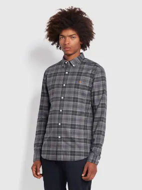 Brewer Slim Fit Organic Cotton Check Oxford Shirt In Battleship Grey Farah GWQ