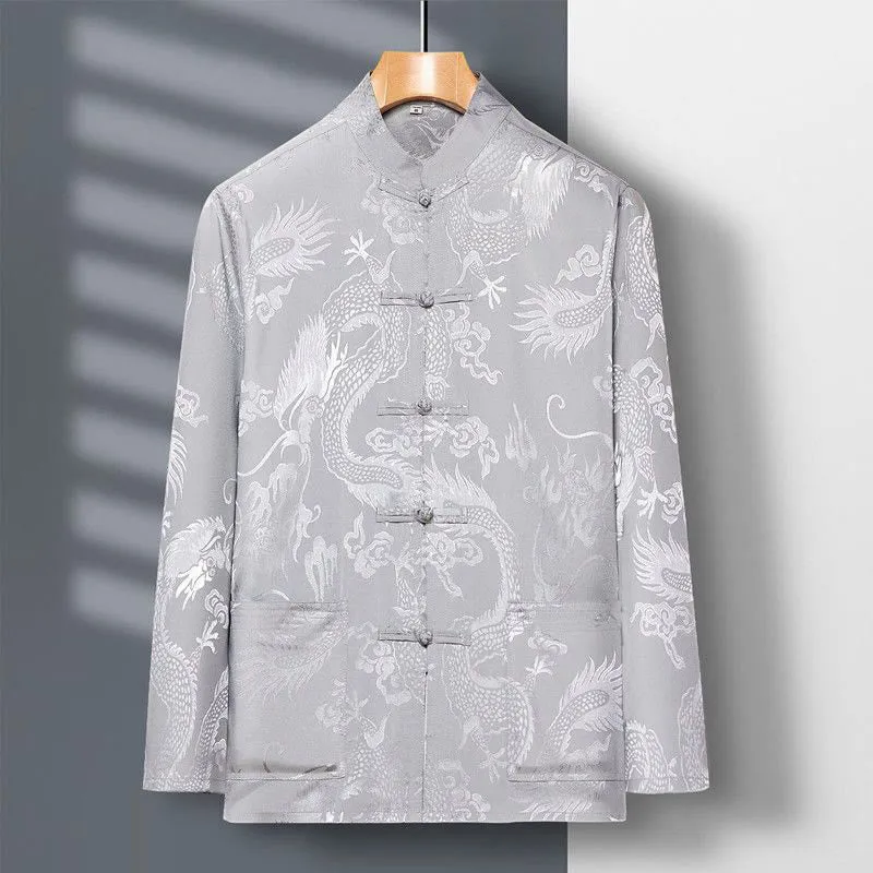 Buddha Stones 2Pcs Tang Suit Dragon Frog-Button Men's Long Sleeve Shirt Pants Clothing Set