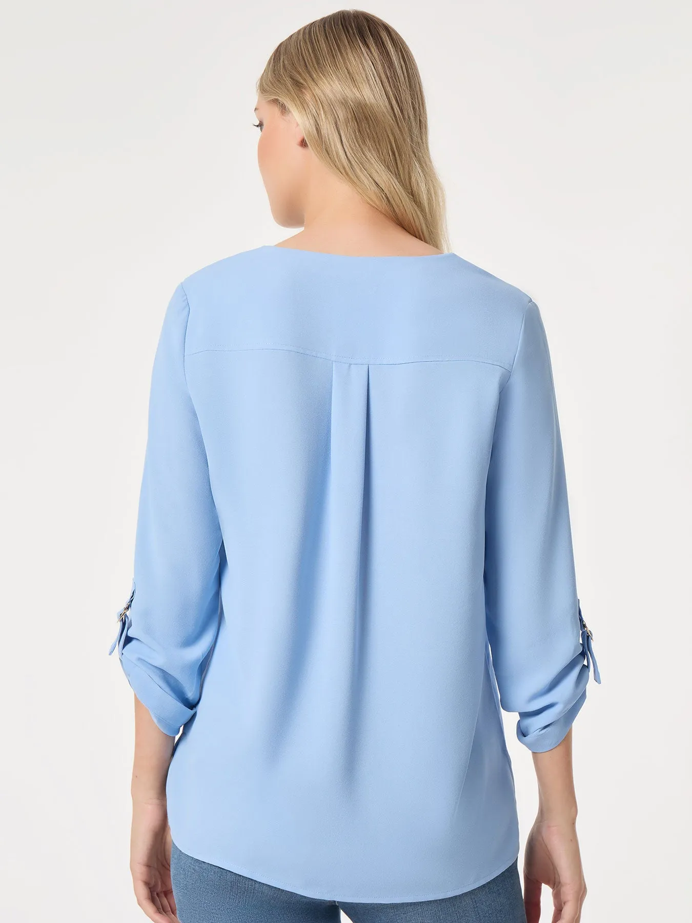 Button-Front Collarless Tunic, Crepe De Chine