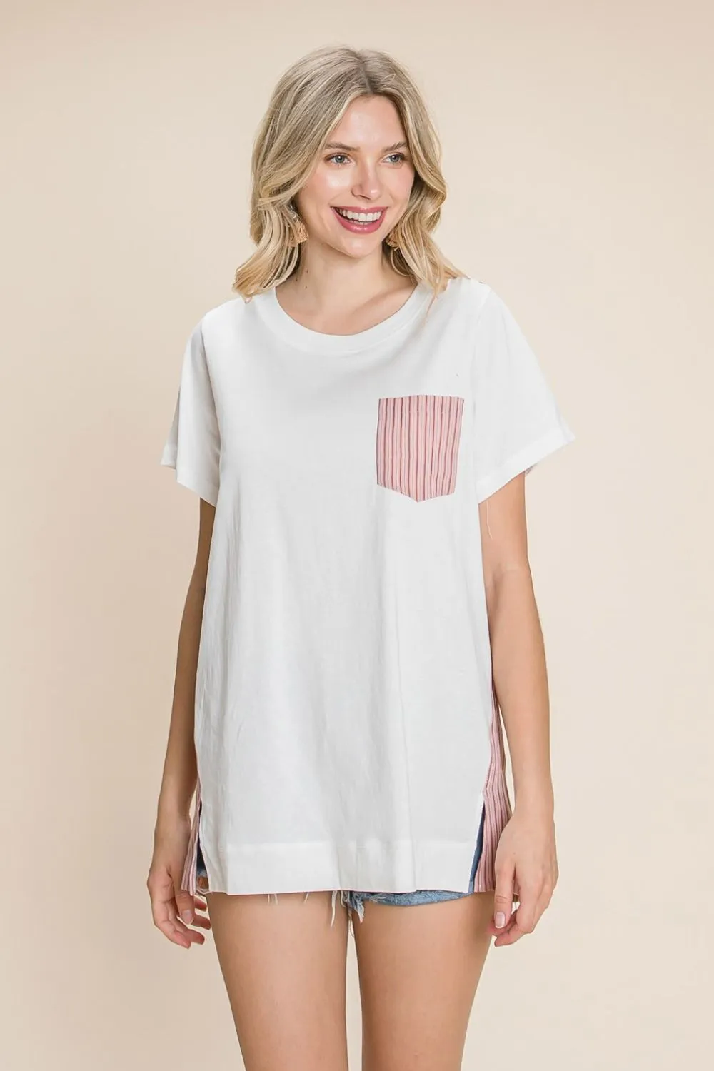 by Nu Label Contrast Striped Short Sleeve T-Shirt