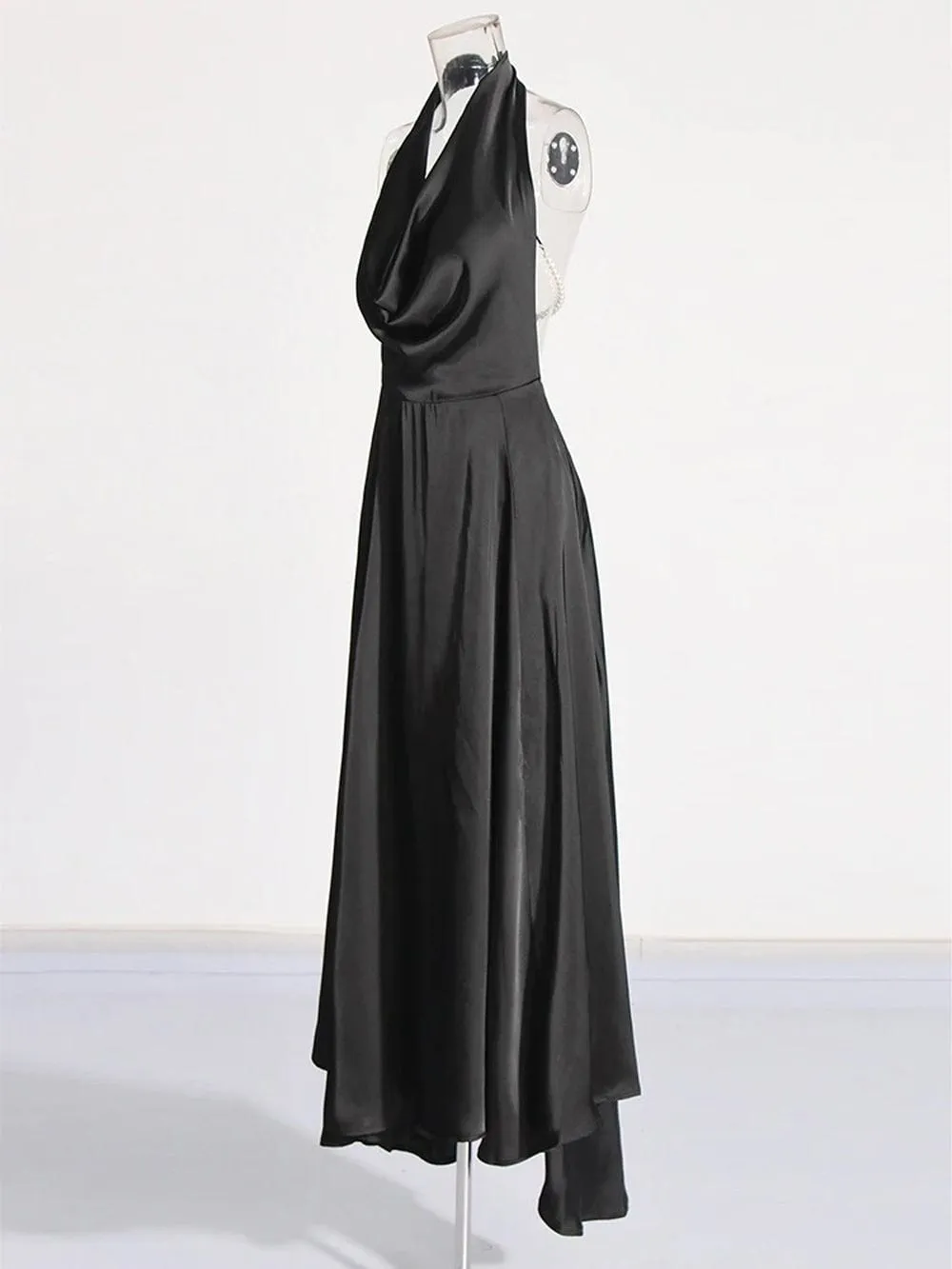 Cat Pearl Backless Maxi Dress In Black