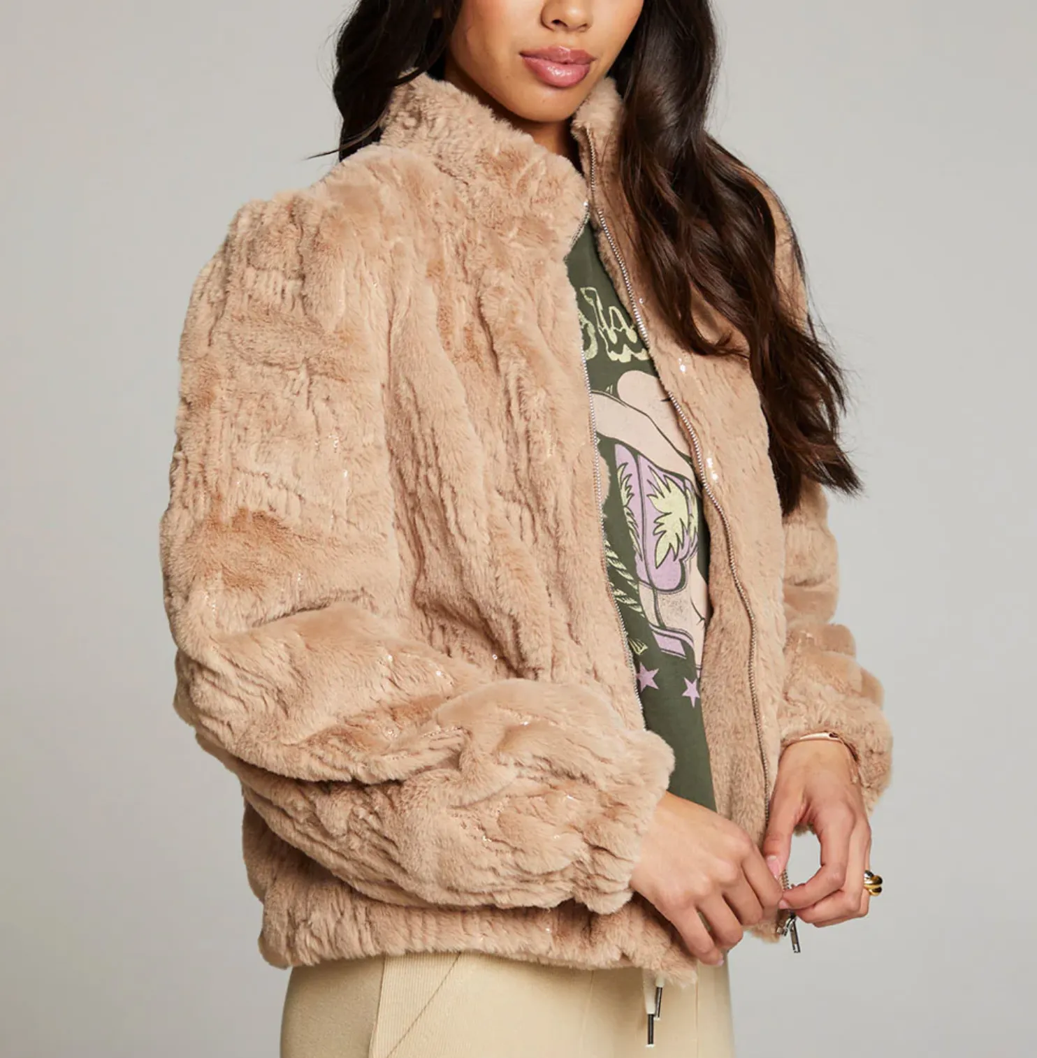 Chaser Fur Puff Sleeve Jacket Cappuccino