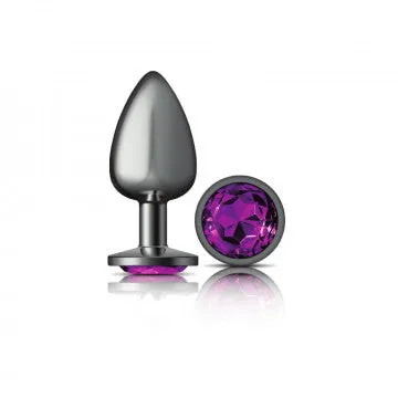 Cheeky Charms - Gunmetal Metal Butt Plug - Round - Deep Purple - Large