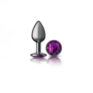 Cheeky Charms - Gunmetal Metal Butt Plug - Round - Deep Purple - Small