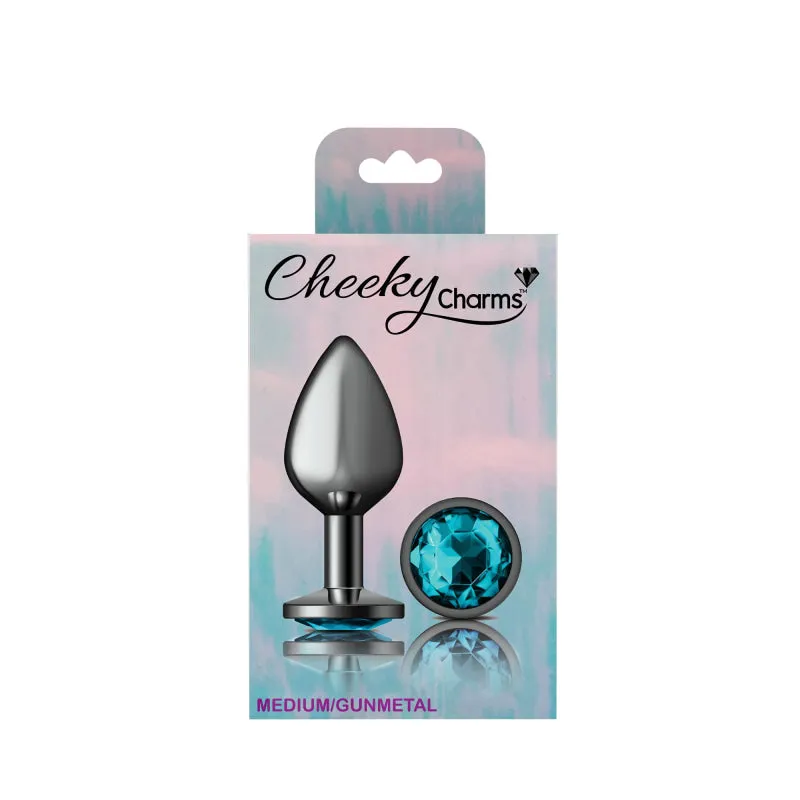 Cheeky Charms - Gunmetal Metal Butt Plug - Round - Teal - Medium