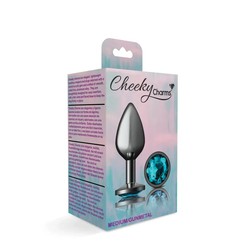 Cheeky Charms - Gunmetal Metal Butt Plug - Round - Teal - Medium