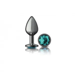 Cheeky Charms - Gunmetal Metal Butt Plug - Round - Teal - Medium