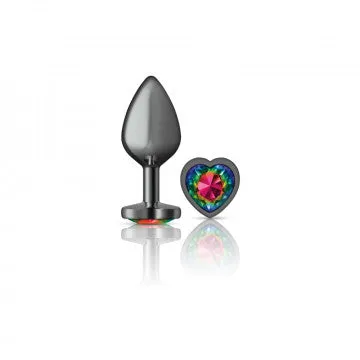 Cheeky Charms - Gunmetal Metal Buttplug - Heart - Rainbow - Medium