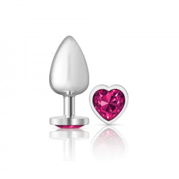 Cheeky Charms - Silver Metal Butt Plug - Heart - Bright Pink - Large