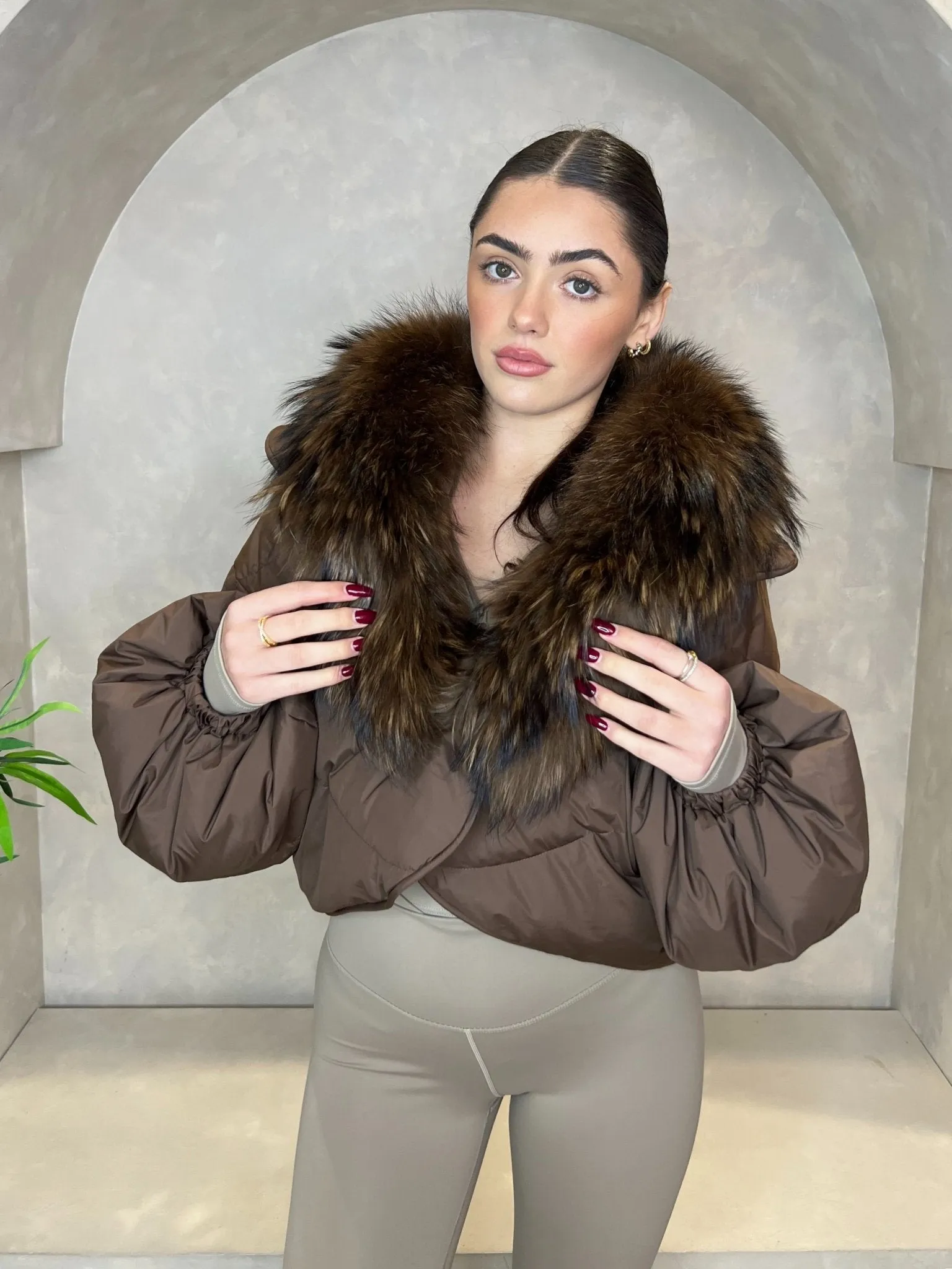 Chocolate Luxury Fur Trim Crop Jacket