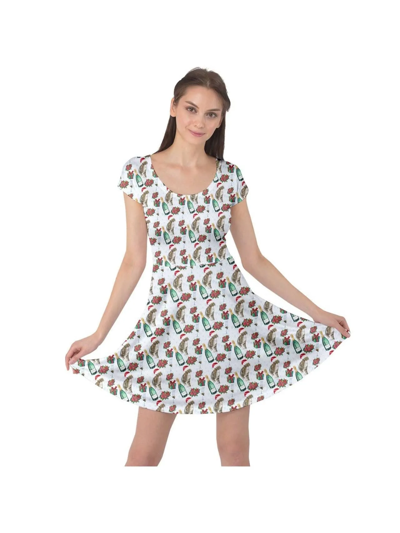 Christmas Cats Cap Sleeve Dress