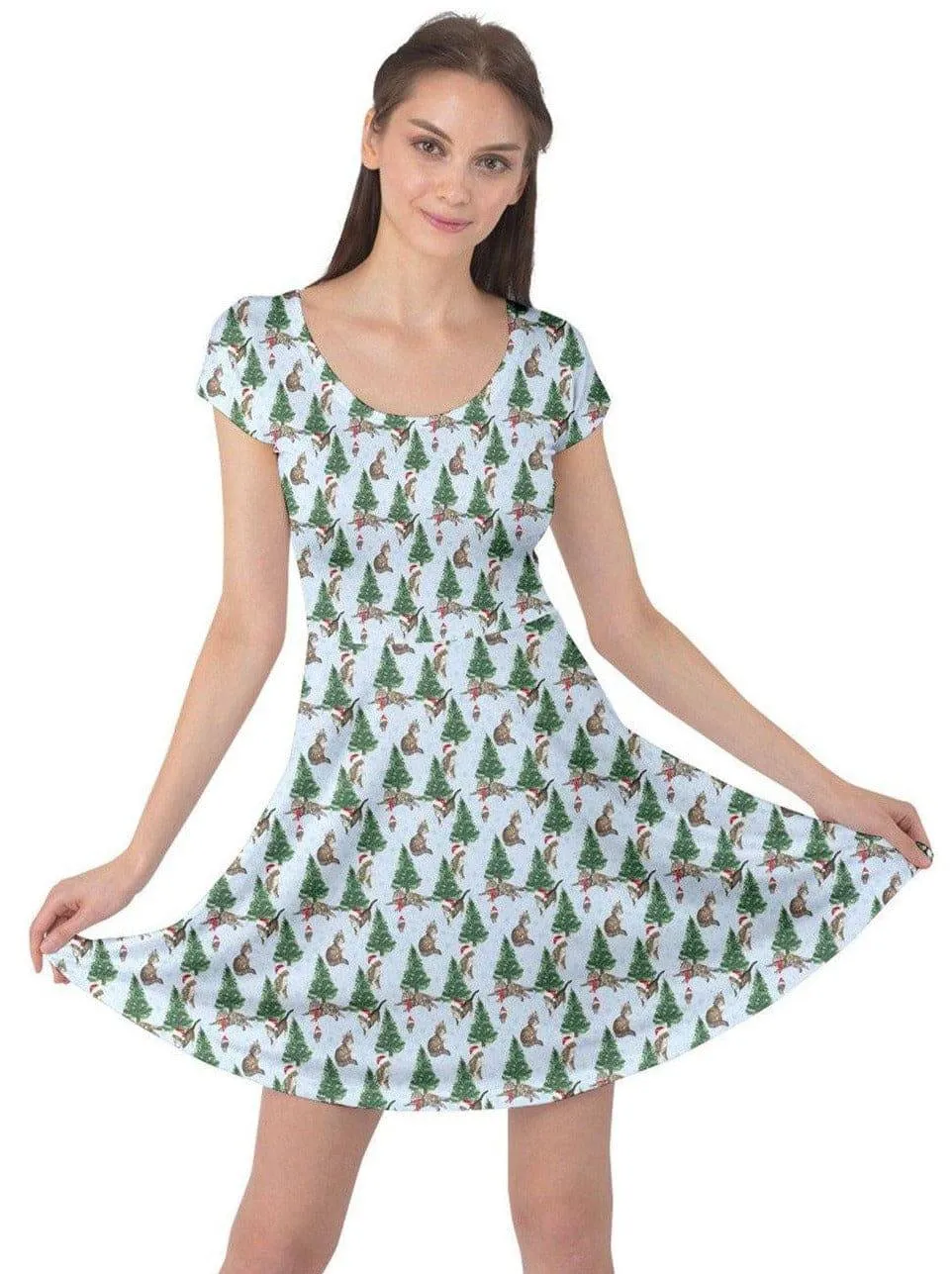 Christmas Cats Cap Sleeve Dress