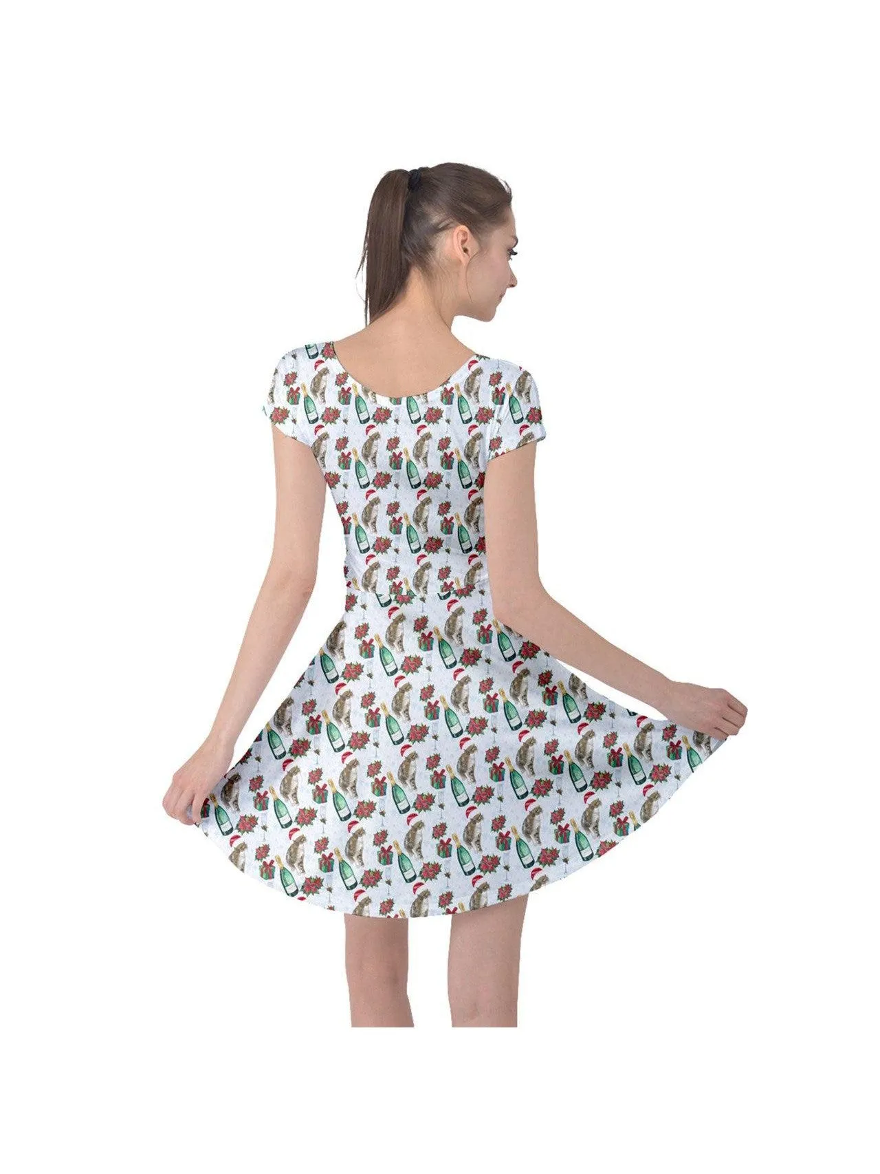 Christmas Cats Cap Sleeve Dress